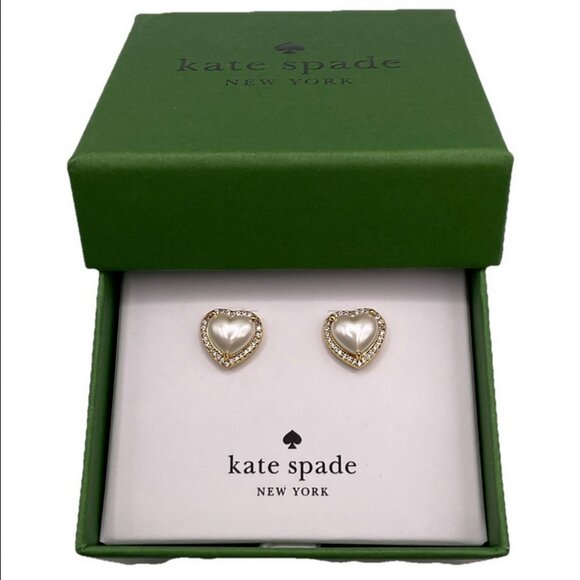 Kate Spade Pearl & Gold Heart Earrings My Love Pave Hearts Studs NEW NWT Jewelry - Picture 7 of 7